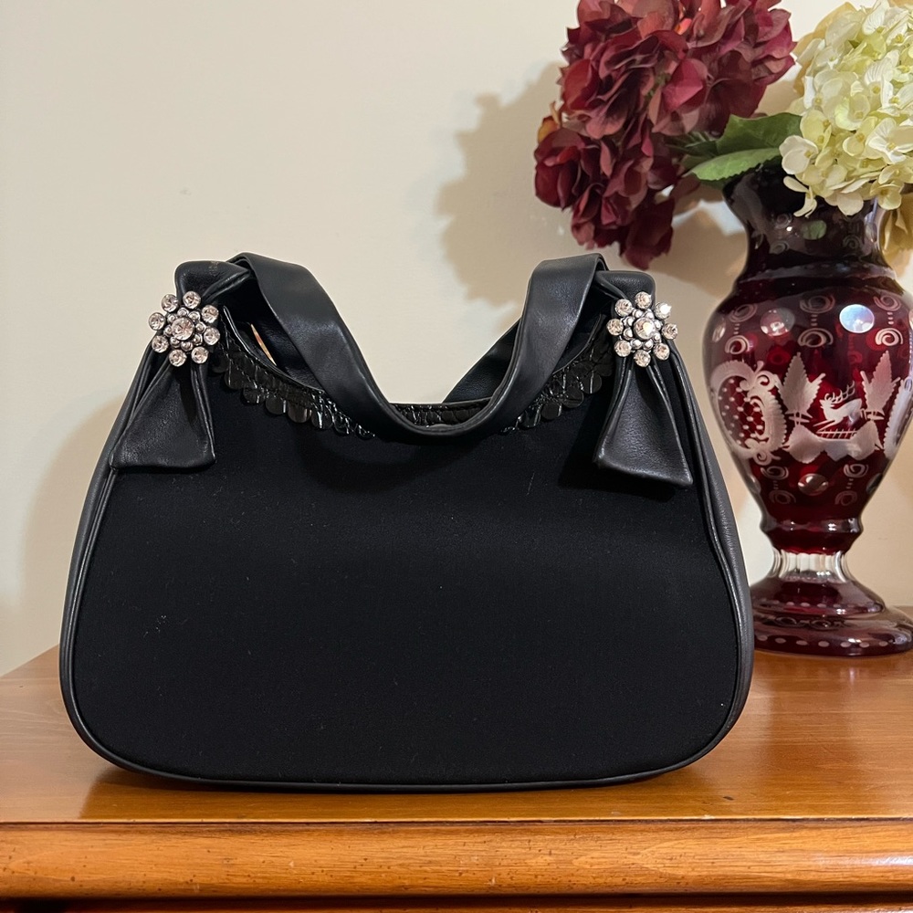 Brighton “Princessa” Black Bag w/ Leather & Rhinestone Detail